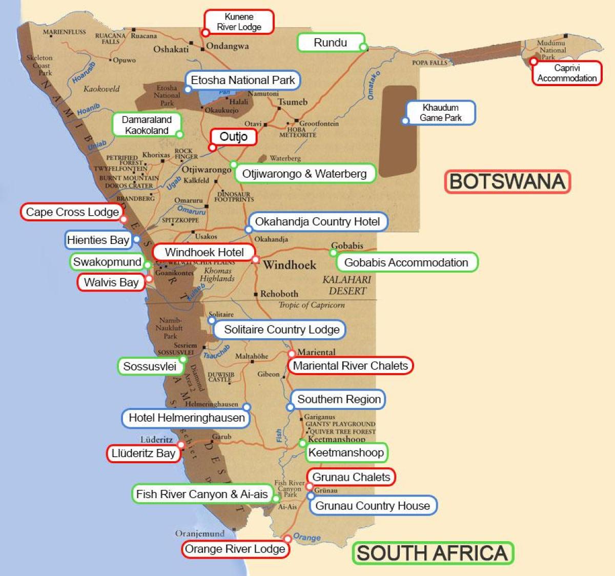 kampe faqet e Namibisë hartë