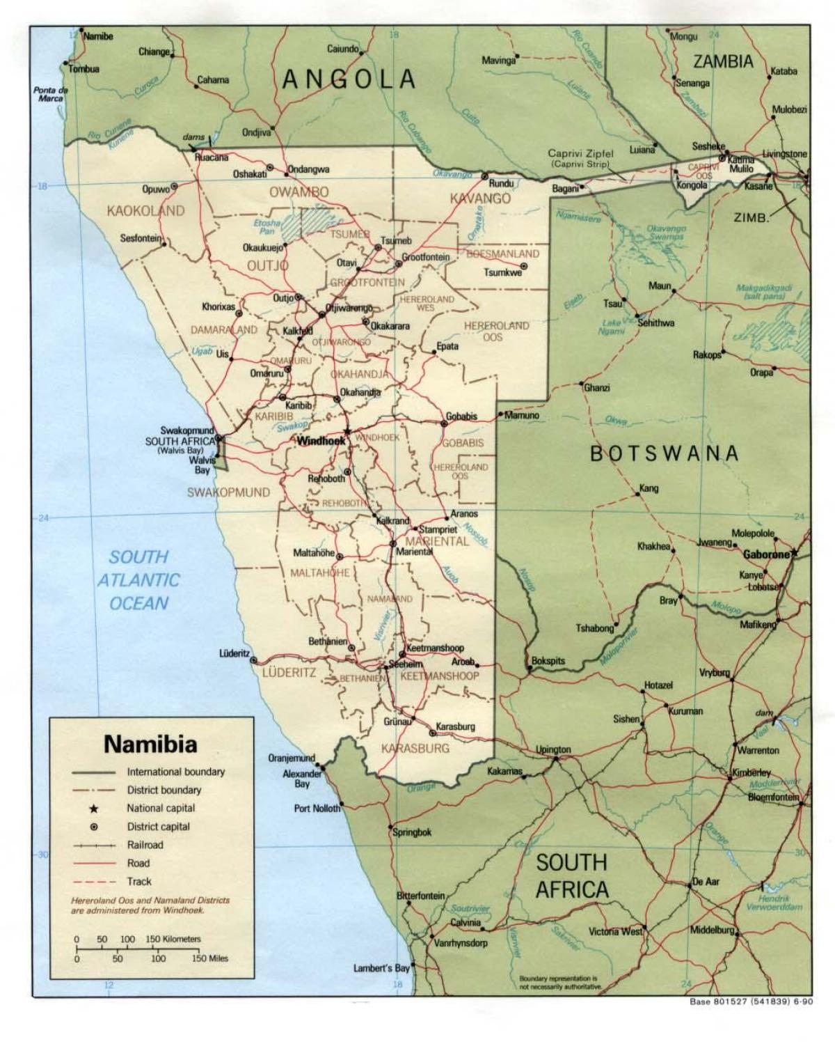 Namibian hartë me të gjitha qytetet